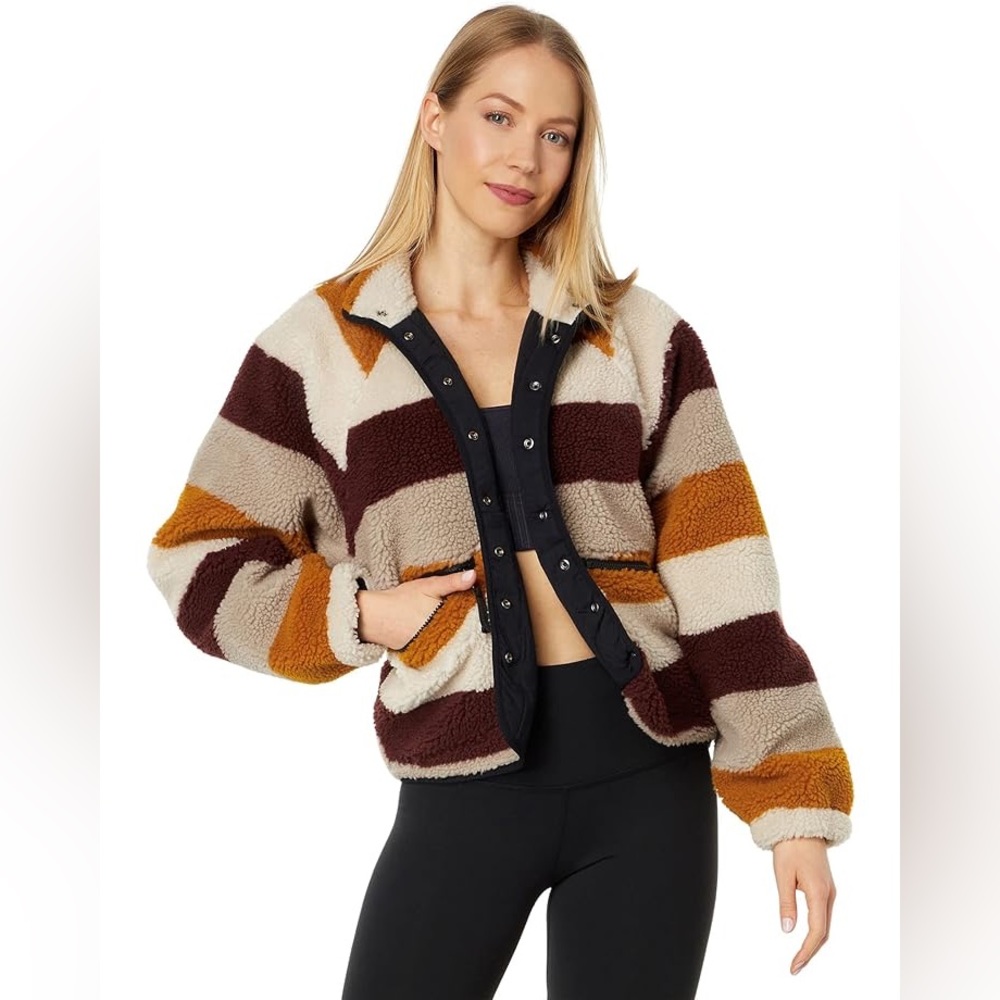 Free People S Movement Rocky Ridge brown stripe fleece jacket - Picture 1 of 8